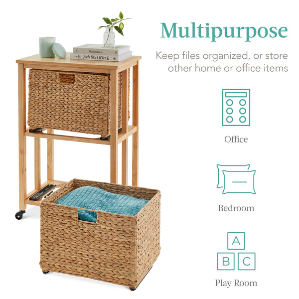 Best Choice Vertical Rolling File Cabinet W/ Rubberwood Frame Locking Caster Wheels