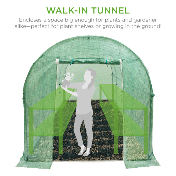 Best Choice Walk-In Greenhouse Tunnel Tent W/ Roll-Up Windows Zippered Door - 15x7x7ft