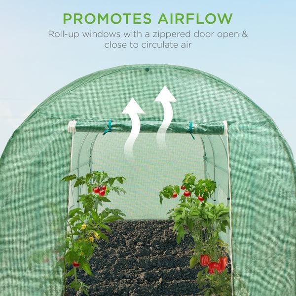 Best Choice Walk-In Greenhouse Tunnel Tent W/ Roll-Up Windows Zippered Door - 15x7x7ft