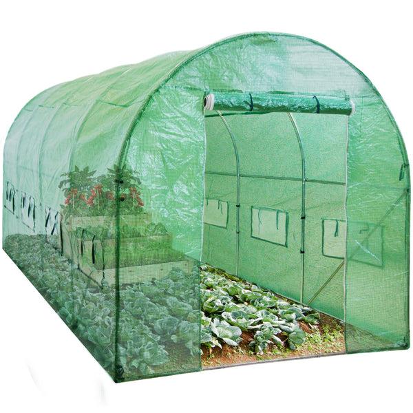 best choice Walk-In Greenhouse Tunnel Tent w/ Roll-Up Windows Zippered Door - 15x7x7ft