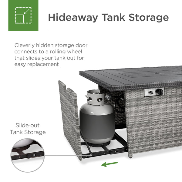 Best Choice Wicker Propane Fire Pit Table 50 000 BTU W/ Glass Wind Guard Cover - 52in