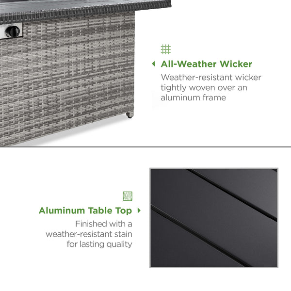 Best Choice Wicker Propane Fire Pit Table 50 000 BTU W/ Glass Wind Guard Cover - 52in