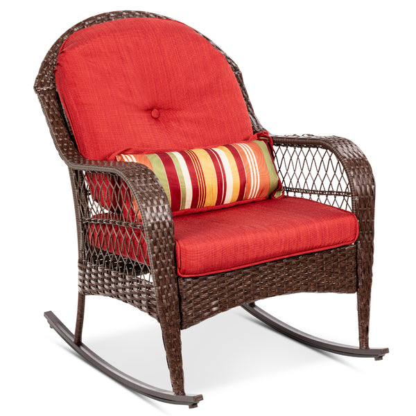 best choice Wicker Rocking Chair w/ Steel Frame Decorative Pillow Cushions