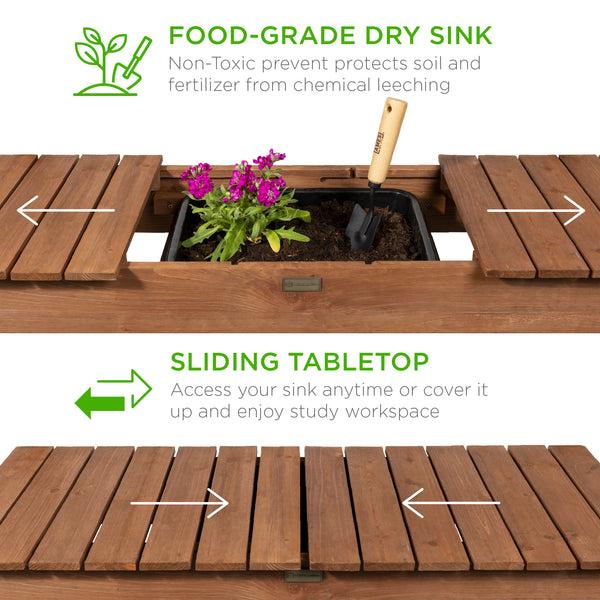 Best Choice Wood Garden Potting Bench W/ Sliding Tabletop Food Grade Dry Sink Wheels