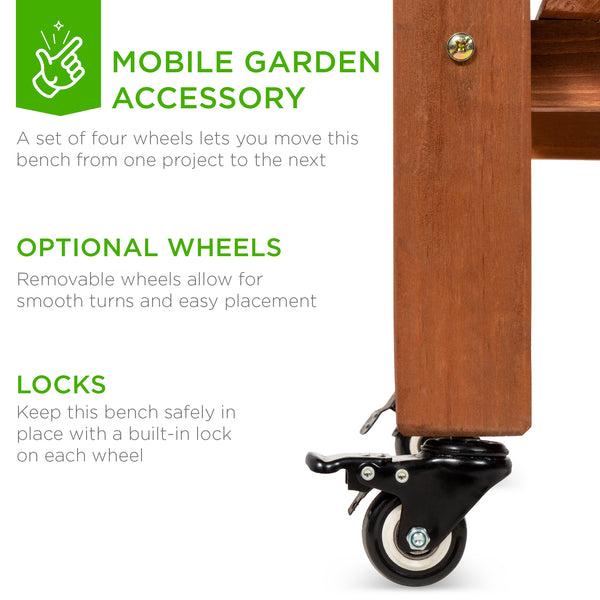 Best Choice Wood Garden Potting Bench W/ Sliding Tabletop Food Grade Dry Sink Wheels