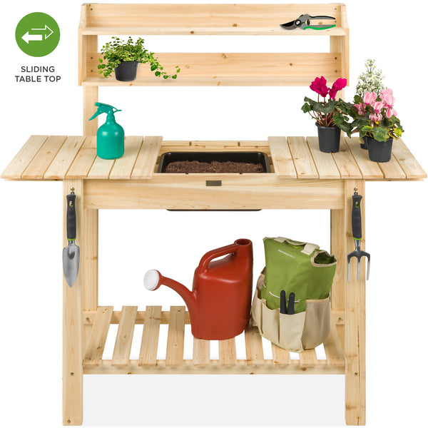 Best Choice Wood Garden Potting Bench W/ Sliding Tabletop Food Grade Dry Sink
