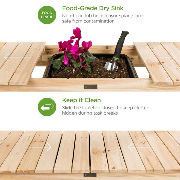 Best Choice Wood Garden Potting Bench W/ Sliding Tabletop Food Grade Dry Sink