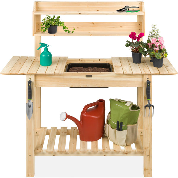 best choice Wood Garden Potting Bench w/ Sliding Tabletop Food Grade Dry Sink