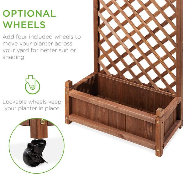 Best Choice Wood Planter Box & Lattice Trellis W/ Drainage Optional Wheels - 48in
