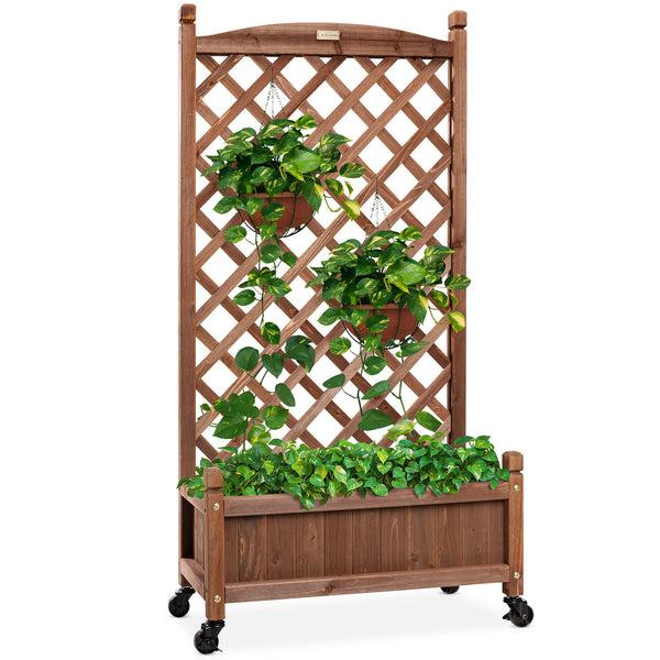 best choice Wood Planter Box & Lattice Trellis w/ Drainage Optional Wheels - 60in