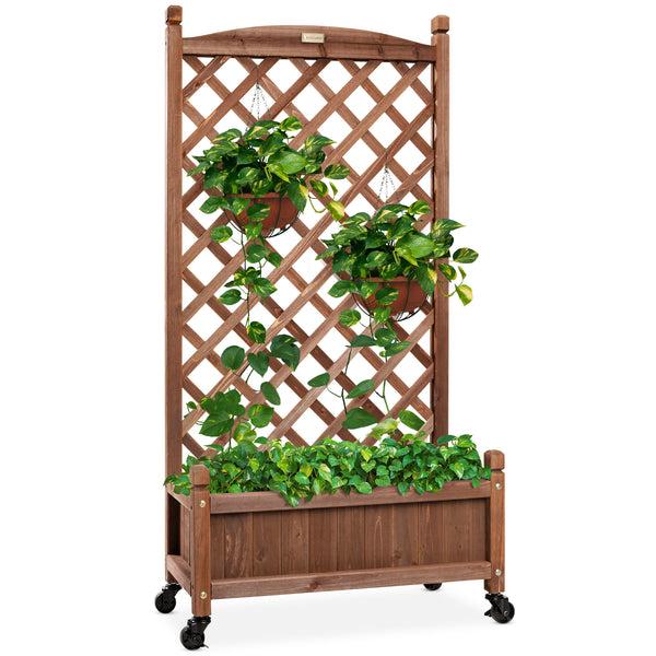 best choice Wood Planter Box & Lattice Trellis w/ Drainage Optional Wheels - 48in