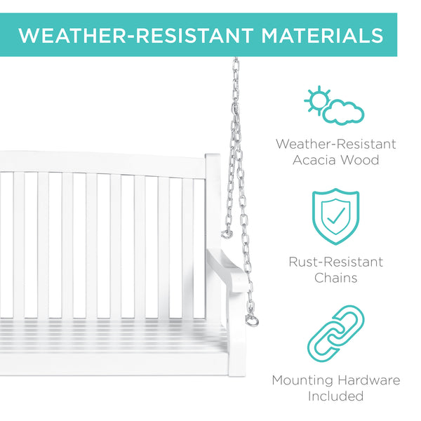 Best Choice Wooden Curved Back Hanging Porch Swing Bench W/ Mounting Chains - 48in