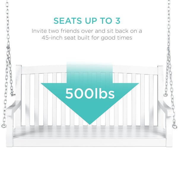 Best Choice Wooden Curved Back Hanging Porch Swing Bench W/ Mounting Chains - 48in