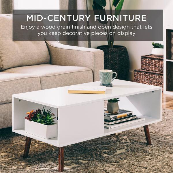 Best Choice Wooden Mid-Century Modern Coffee Accent Table W/ Open Storage Shelf