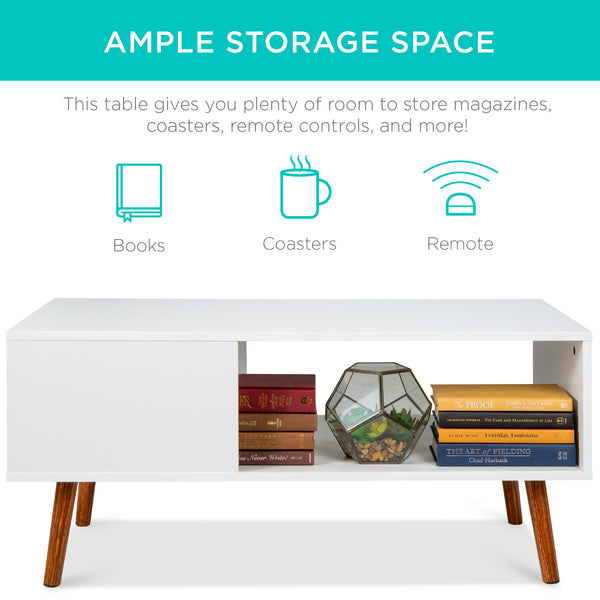 Best Choice Wooden Mid-Century Modern Coffee Accent Table W/ Open Storage Shelf