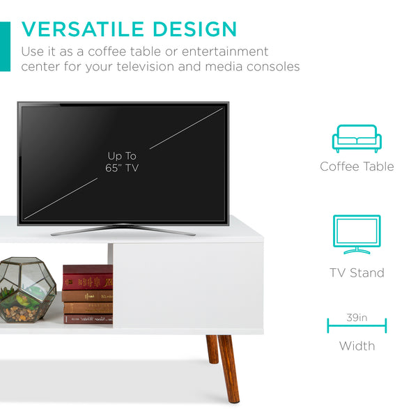 Best Choice Wooden Mid-Century Modern Coffee Accent Table W/ Open Storage Shelf