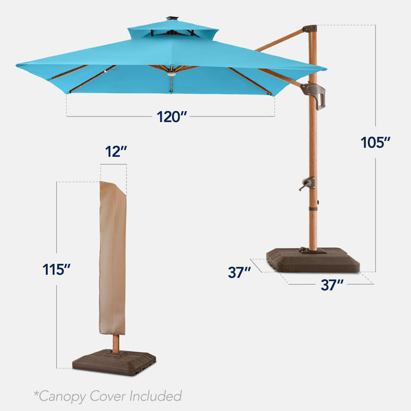 Best Choice Woodgrain Pattern 2-Tier Outdoor Solar LED Cantilever Umbrella - 10x10ft