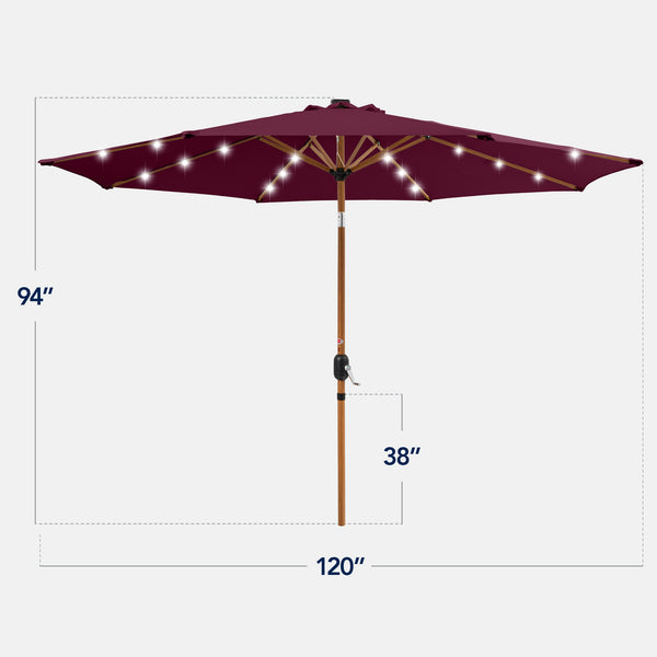 Best Choice Woodgrain Pattern Solar LED Lighted Patio Umbrella W/ Adjustable Tilt - 10ft