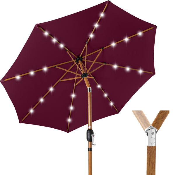 best choice Woodgrain Pattern Solar LED Lighted Patio Umbrella w/ Adjustable Tilt - 10ft