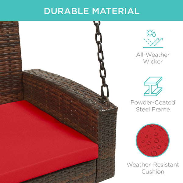 Best Choice Woven Wicker Hanging Porch Swing Bench W/ Mounting Chains Seat Cushion