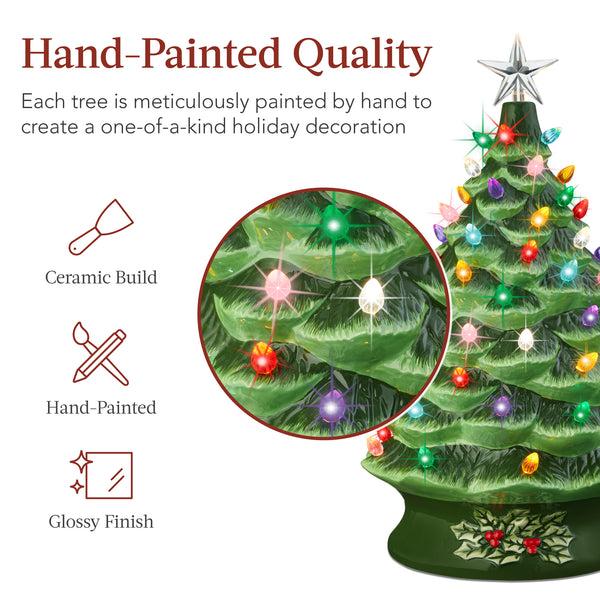 Best Choice XL Pre-Lit Ceramic Christmas Tree Decoration W/ LED Light Timer - 24in