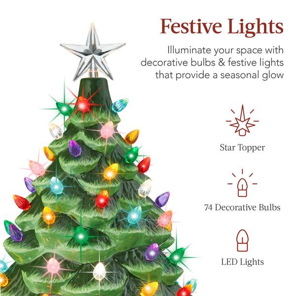 Best Choice XL Pre-Lit Ceramic Christmas Tree Decoration W/ LED Light Timer - 24in