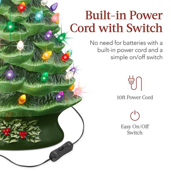 Best Choice XL Pre-Lit Ceramic Christmas Tree Decoration W/ LED Light Timer - 24in