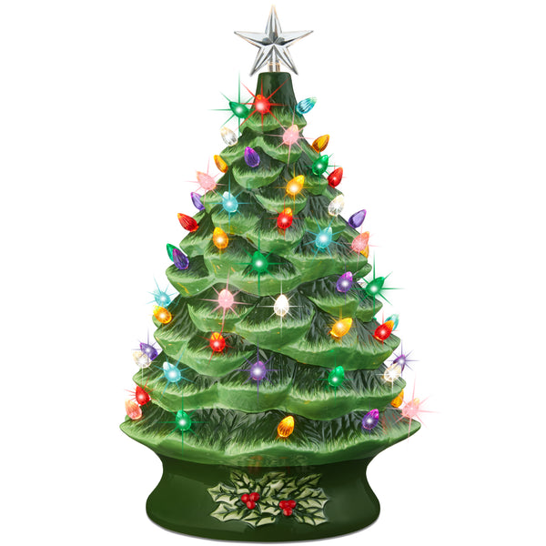best choice XL Pre-Lit Ceramic Christmas Tree Decoration w/ LED Light Timer - 24in
