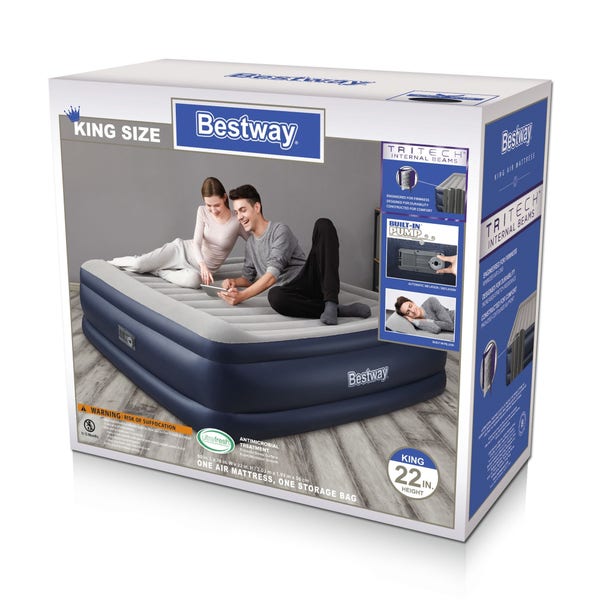 Bestway Bestway Tritech Air Mattress King 22” With Built-in AC Pump And Antimicrobial Coating