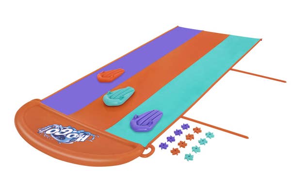 bestway H2OGO 16' Triple Water Slide with Sponge Soakers Toys and Three Riders