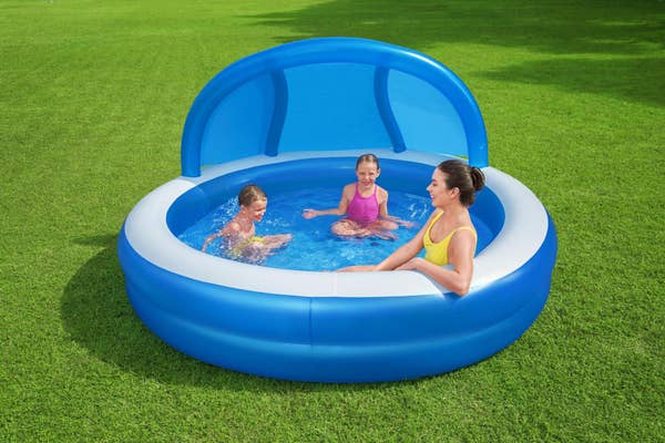 Bestway H2OGO 7'11" X 55" Summer Days Inflatable Round Kiddie Pool With UV Careful Sunshade