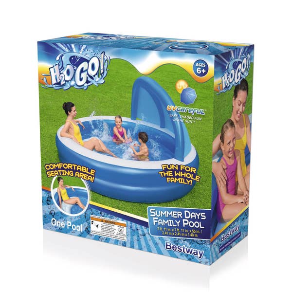 Bestway H2OGO 7'11" X 55" Summer Days Inflatable Round Kiddie Pool With UV Careful Sunshade