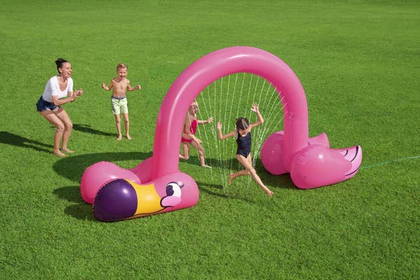 Bestway H2OGO Jumbo Pink Flamingo Inflatable Child Stationary Sprinkler Arch