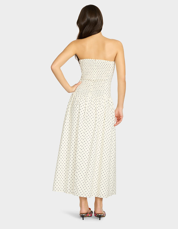 Betsey Johnson Amalia Strapless Maxi Dress Black White Polka Dot