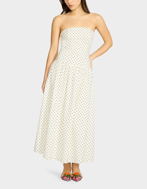 betsey johnson Amalia Strapless Maxi Dress Black White Polka Dot