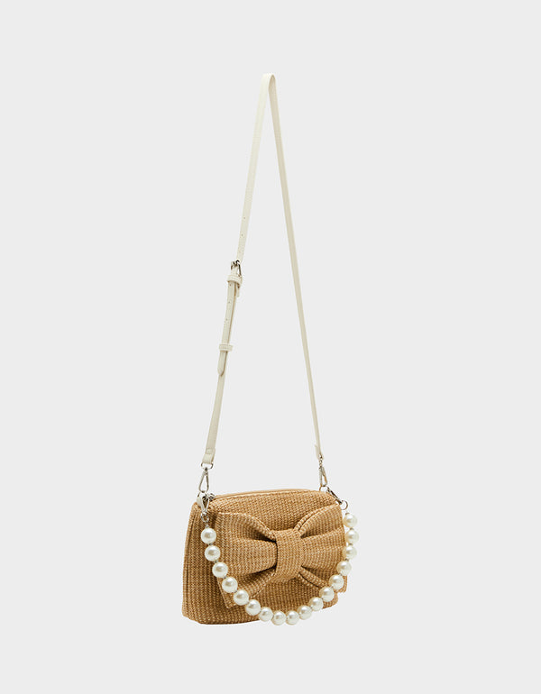 Betsey Johnson Bow Straw Top Zip Natural