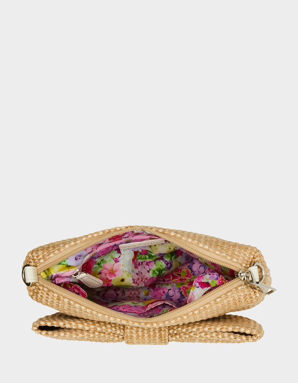 Betsey Johnson Bow Straw Top Zip Natural