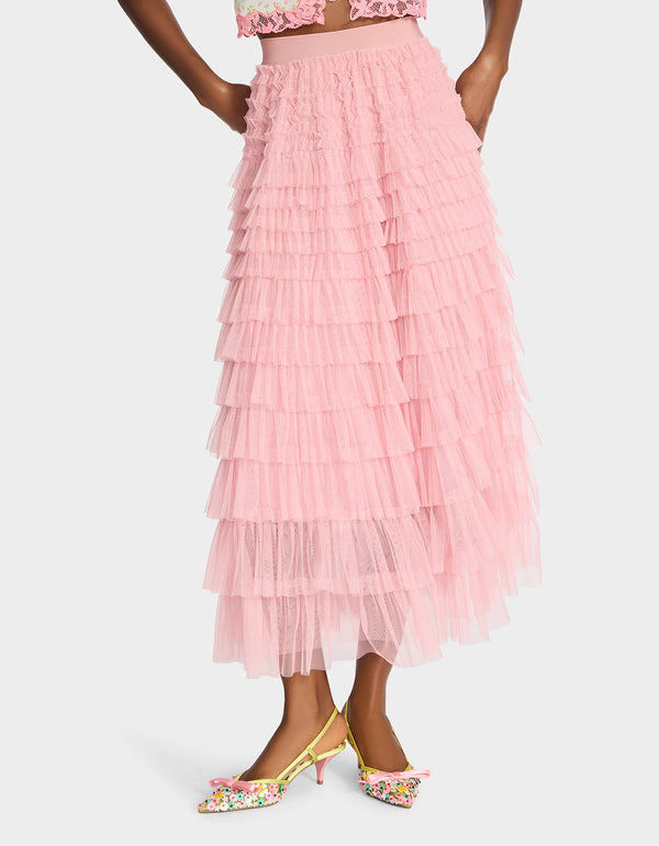 Betsey Johnson Colette Tulle Maxi Skirt Pink