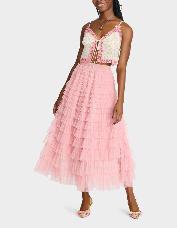 Betsey Johnson Colette Tulle Maxi Skirt Pink