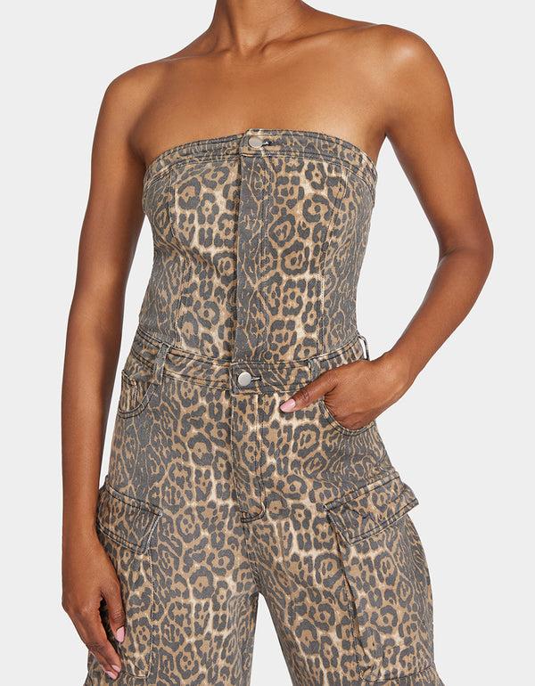 Betsey Johnson Gina Cargo Jumpsuit Leopard