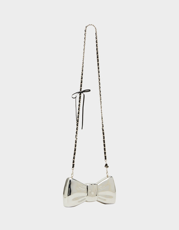 Betsey Johnson Metal Bow Clutch Silver