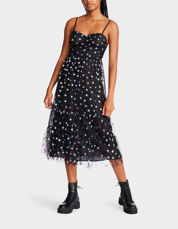 betsey johnson Rainbow Star Mesh Midi Dress Black