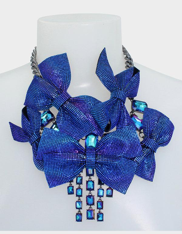 Betsey Johnson Recolor Bows Pave Bow Bib Blue