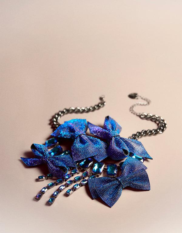 Betsey Johnson Recolor Bows Pave Bow Bib Blue