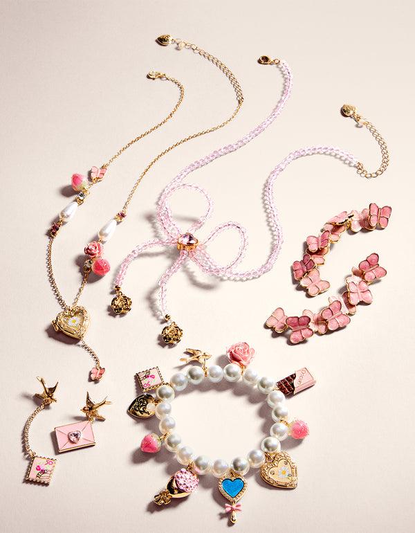 Betsey Johnson Sweetheart Swoon Bow Pendant Pink