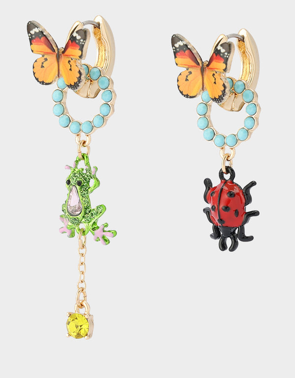 Betsey Johnson Betseys Backyard Butterfly Critter Mismatch Earrings Multi