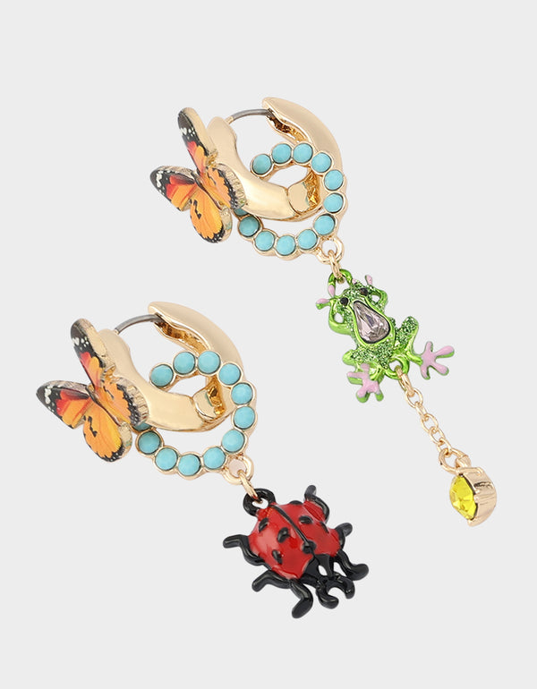 Betsey Johnson Betseys Backyard Butterfly Critter Mismatch Earrings Multi