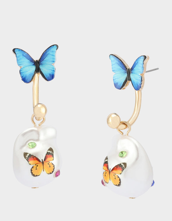 betsey johnson Betseys Backyard Butterfly Pearl Barbell Earrings Blue