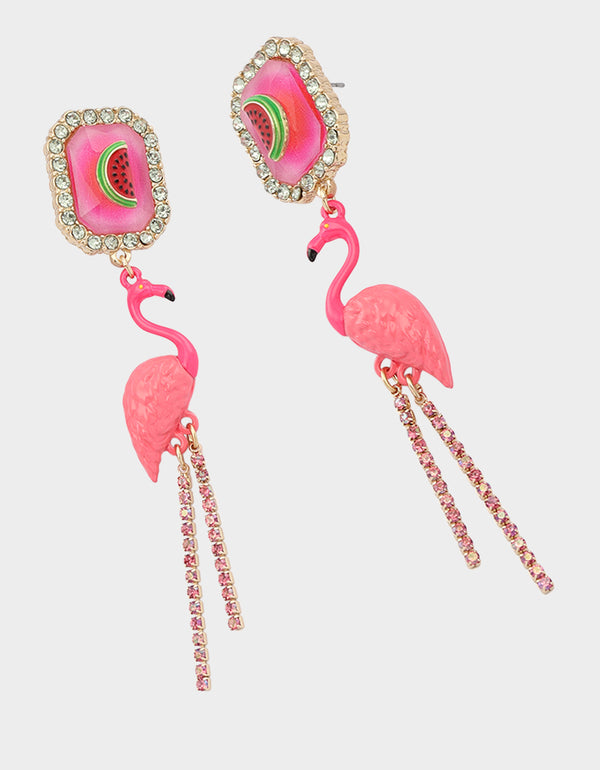Betsey Johnson Betseys Backyard Flamingo Drop Earrings Pink