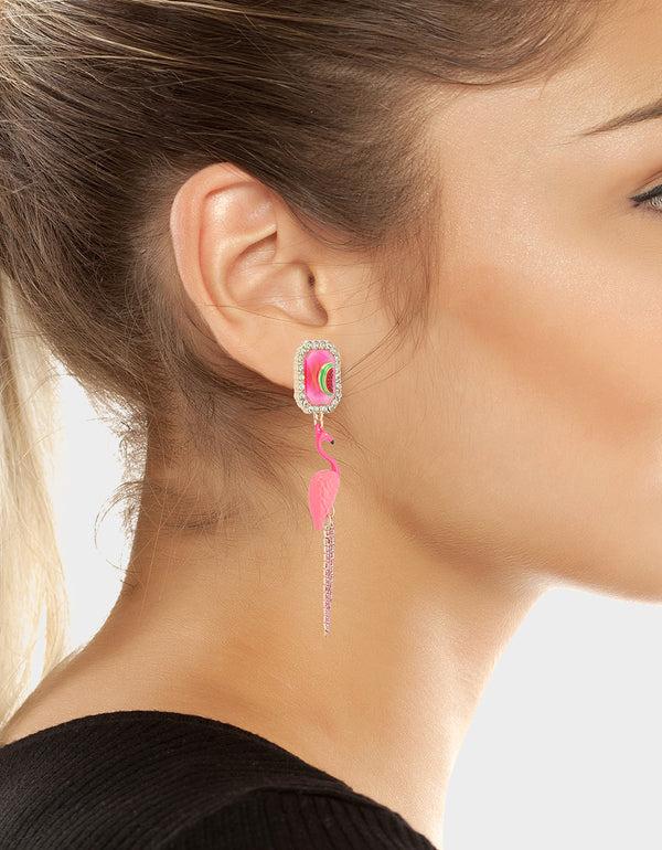 Betsey Johnson Betseys Backyard Flamingo Drop Earrings Pink